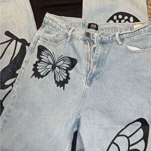 Society Light Blue Jeans with Black Butterfly Design